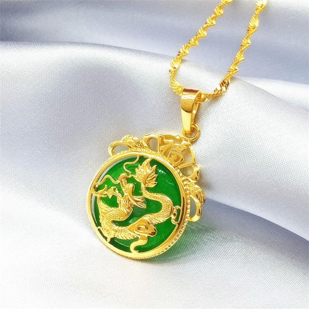 Dragon Card Emerald Pendant Fu Character Ping An Buckle Dragon Card Necklace Pendant Men and Women Neck Pendant Jewelry