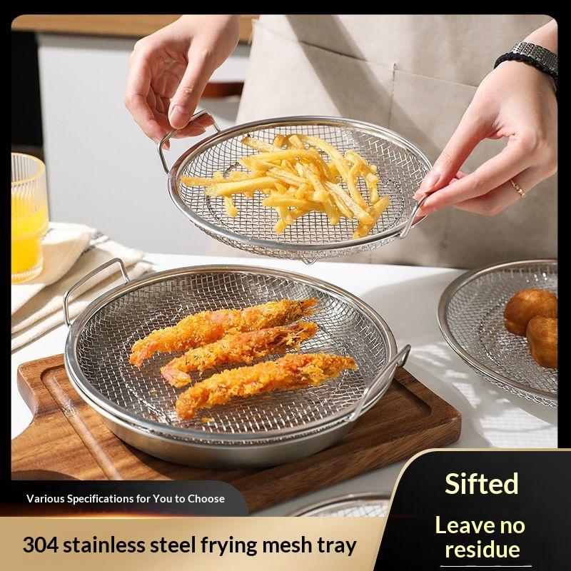 Stainless Steel Cooking Oil Strainer Round Shape Double Handles Reusable Oil Filter Tray Fine Leaking Holes Heat Resistant