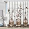 Bathroom Waterproof Curtain Digital Printing Plant Vase Shower Curtain Non-Punching Toilet Partition Curtain Shower Cloth