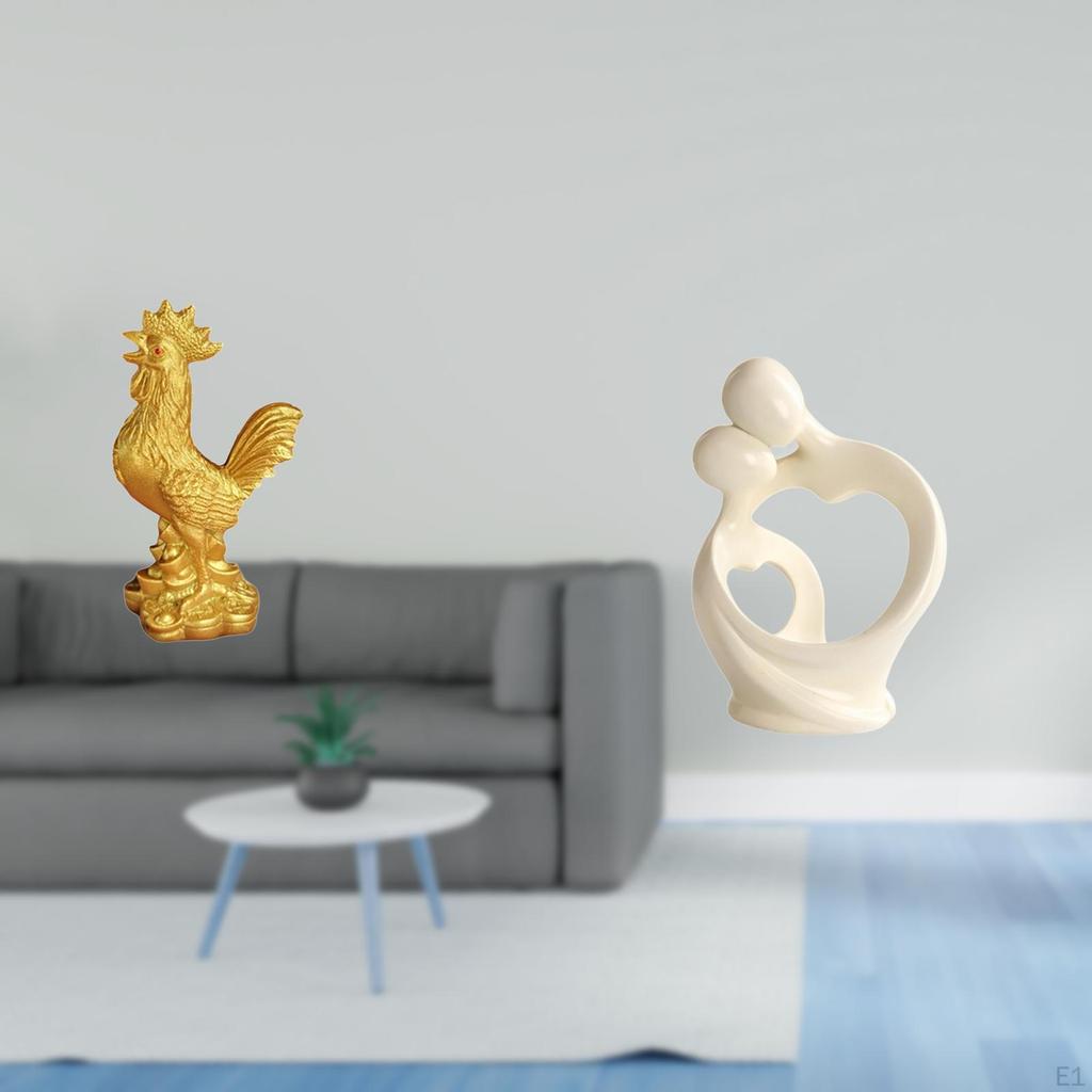 Chicken Figurine Feng Shui Decor Artistic Collection Statue Abstract Ornament Couple Sculpture Resin