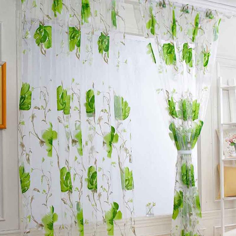 1Pc Kitchen With Eyelet Ring Top Voile Home Decor Floral Rod Pocket Top Bedroom Window Curtains 100X200CM