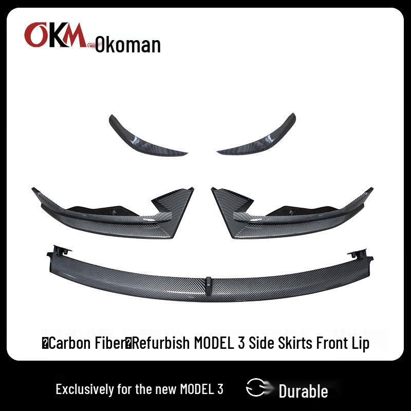 Tesla Model 3 Facelift Front Lip Wind Knife Bumper Diffuser Wind Knife [Matte Black/Gloss Black]