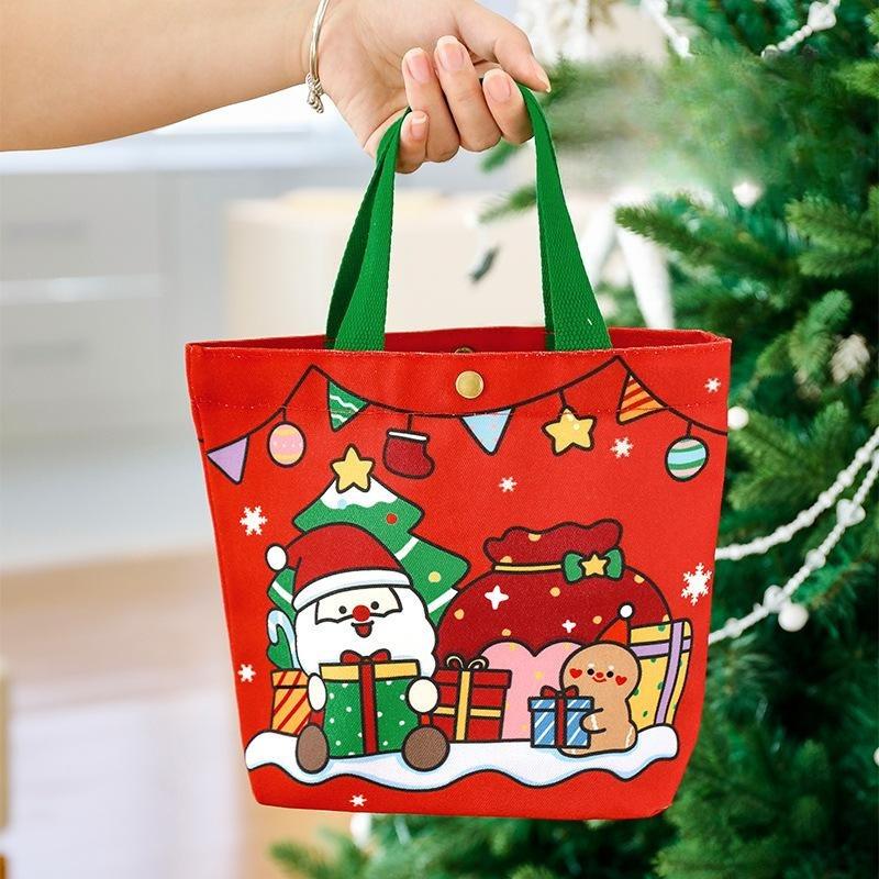 Christmas Eve Tote Cute Cartoon Santa Claus Bag Elk Tote Canvas Bag High-Quality New Year Handbag For Gift Wrapping Christmas