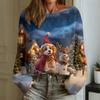 Maglia da donna alla moda a girocollo a maniche lunghe con stampa natalizia casual
