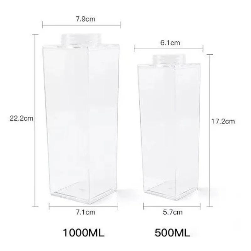500/1000ml Milk Carton Water Bottle Creative Milk Bottle Drinking Cup Plastic Portable Clear Box Milk Storage Juice Tea Bottle