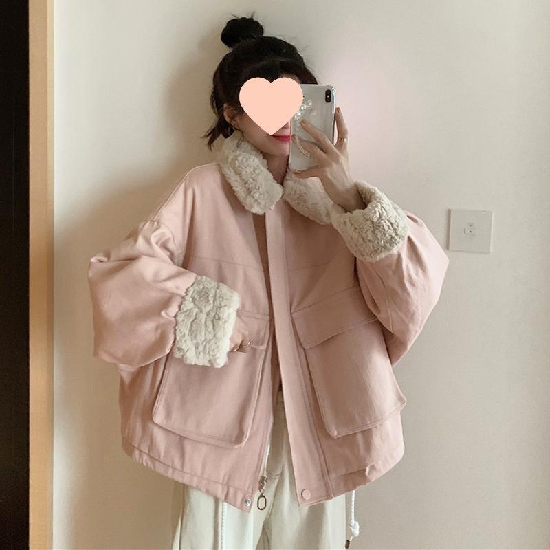 Women's Thickened Cotton Jacket - Imitation Lambswool Coat for Autumn/Winter 2025, Small Size, Loose Fit.