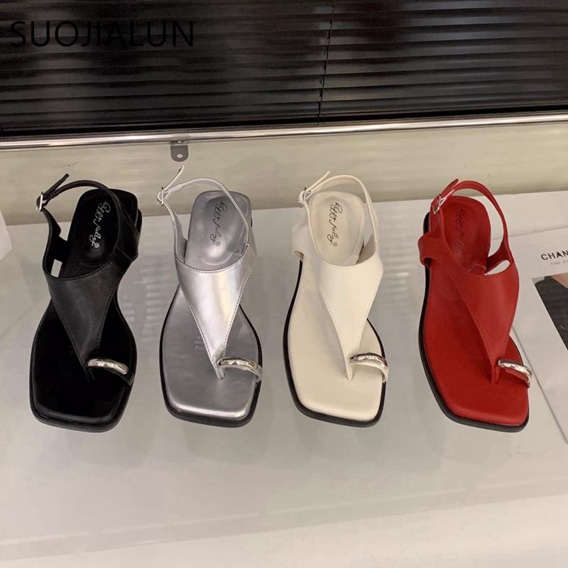 Fashion SUOJIALUN 2025 New Brand Women Sandal Fashion Low Wedge Heel Ladies Casual Slides Shoes Soft Heel Outdoor Dress Gladiator Shoes