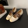 Sheepskin version~ Flat Mary Jane shoes women's old polishing color inner height increase square head light mouth single shoes double belt buckle lad