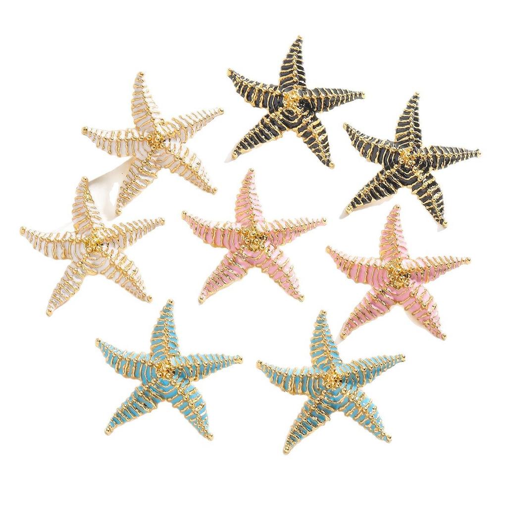 Summer Enamel Starfish Earrings Personality Trend Fashion Pentagram Earrings Light Luxury Holiday Earrings Women
