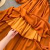 Chic Gentle Wind Dress Autumn Women's French Vintage Square Neck Magenta Bubble Sleeve Dress