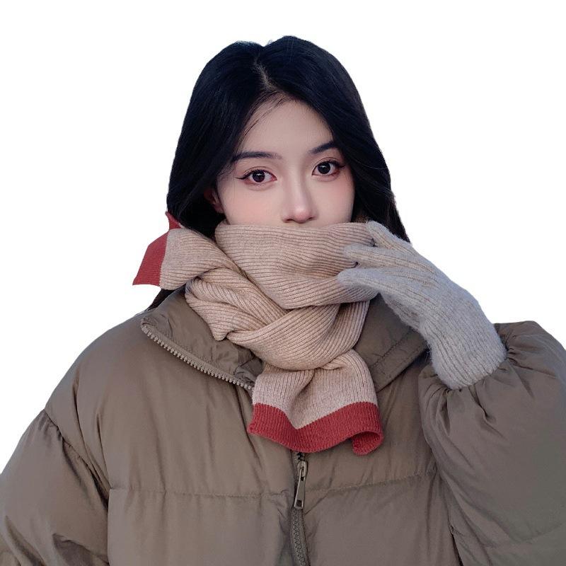 New Style Knitted Wool Long Scarf for Women Solid Color Border Thickened Versatile Winter Warm Neck Scarf