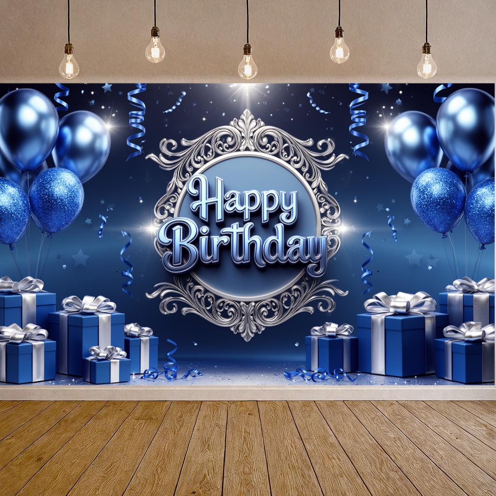Birthday Event Banner Shiny Ribbons Celebration Display Birthday Party Backdrop Blue Theme Banner For Formal Birthday Event
