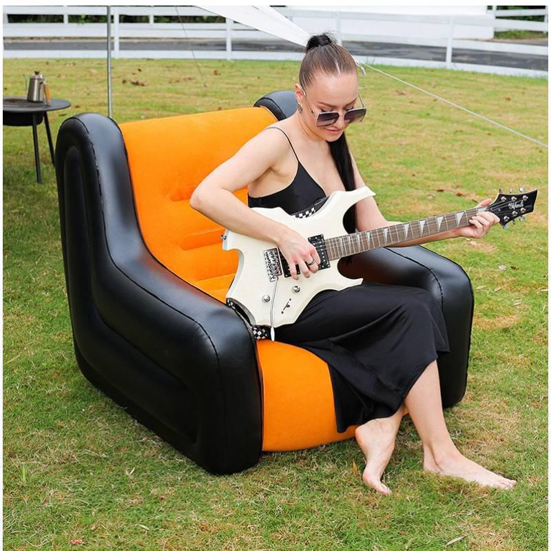 Deluxe Inflatable Backrest Sofa: Portable Double Flocked Recliner for Outdoor Camping