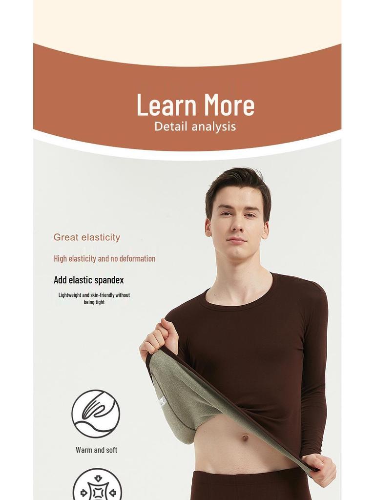 Men's Silk Fleece-Lined Seamless Underwear Set - High Elasticity, Warm, Constant Temperature Base Layer for Autumn