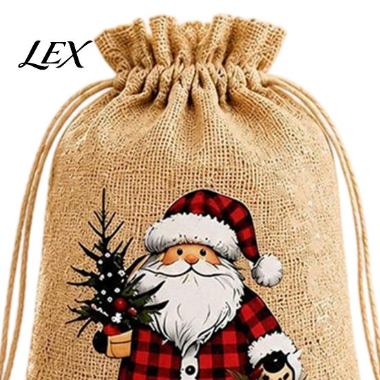 Small Fabric Gift Packaging Christmas Jute Burlap Bags, Drawstring Treat Candy Pouches Bag, Reusable Linen Pouch for Holiday Party Favors Decor