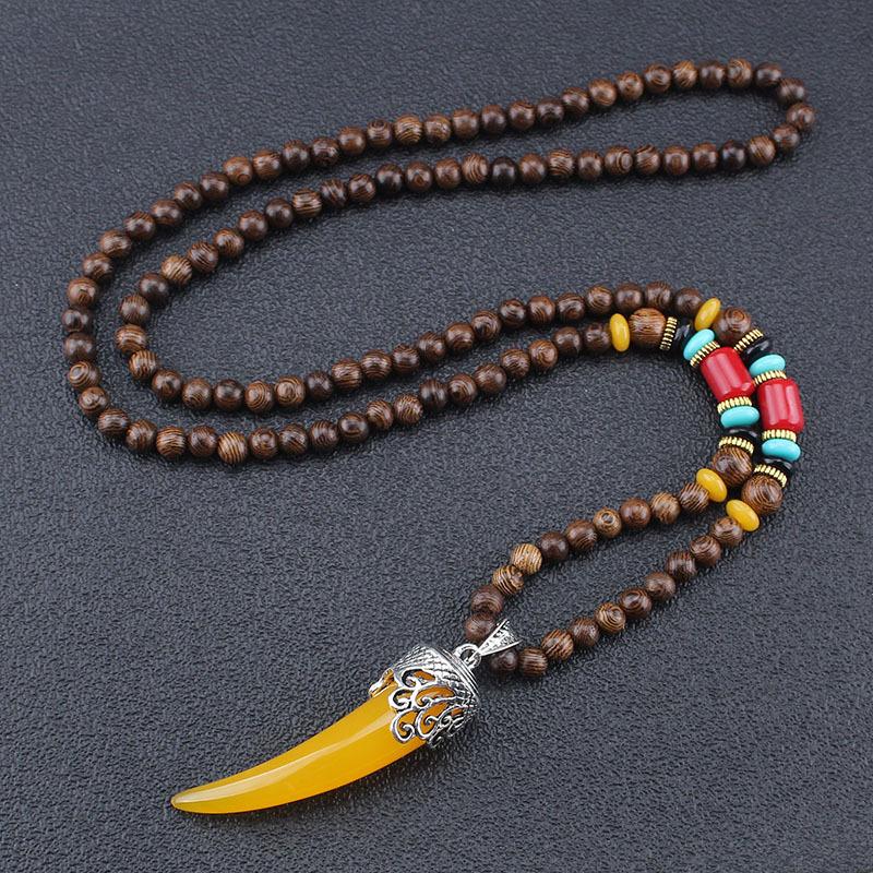 Buddhist Wood Beads Pendant Necklace Ethnic Men Women Jewelry Gifts