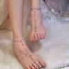 Fashion Metal Beaded Anklet Bracelets for Women Exquisite Multilayer Mesh Tassel Toe Foot Jewelry Wedding Party Accessories Gift