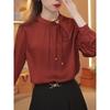 2024 Autumn New Chiffon Satin Long Sleeve Round Neck Shirt Commuting Bow Versatile Elegant Pullover