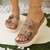 Fashion 2025 Summer Classic Women's Sandals British Style Roman Shoes Soft Leather Slippers Metal Buckle Platform Slippers Women's Shoes