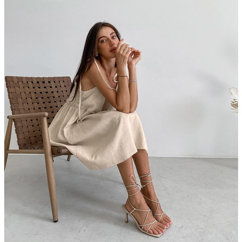 Brown Dress Women Holiday Style Loose Slip Skirt A-line Skirt