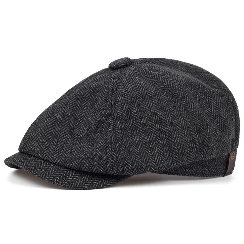 Men Herringbone Grid Newsboy Hat Autumn Winter Warm Diamond Check Retro Beret Hat Hip Hop Octagonal Caps