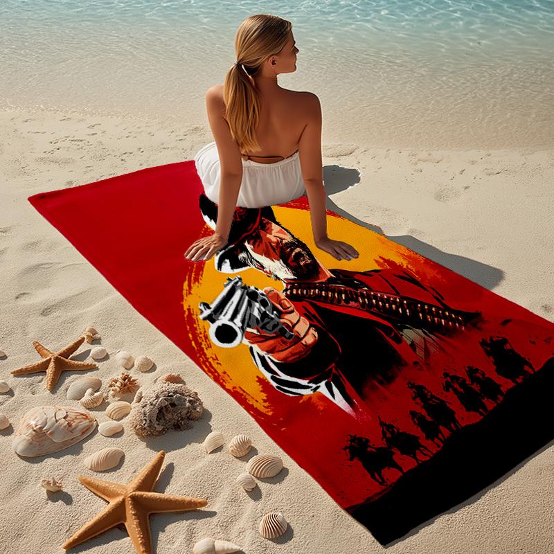 proof beach towel with a Red Dead Redemption1 pattern - soft,absorbent,quick-drying,machine washable - perfect for swimming,camping,bathing