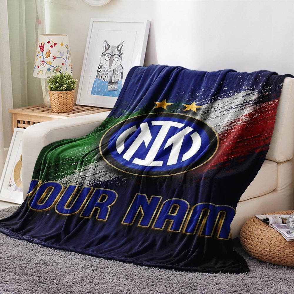 1PC Custom Name Inter Milan Patterned Flannel Blanket Suitable For All Seasons for Home Decor Warmth and Comfort Gifts Holiday Present