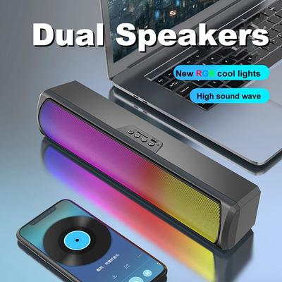 Tragbarer kabelloser Subwoofer mit RGB-Hintergrundbeleuchtung, buntem Licht, Bluetooth-kompatibler Lautsprecher für Heim-Desktop-Laptop, unterstützt TF-Karte USB