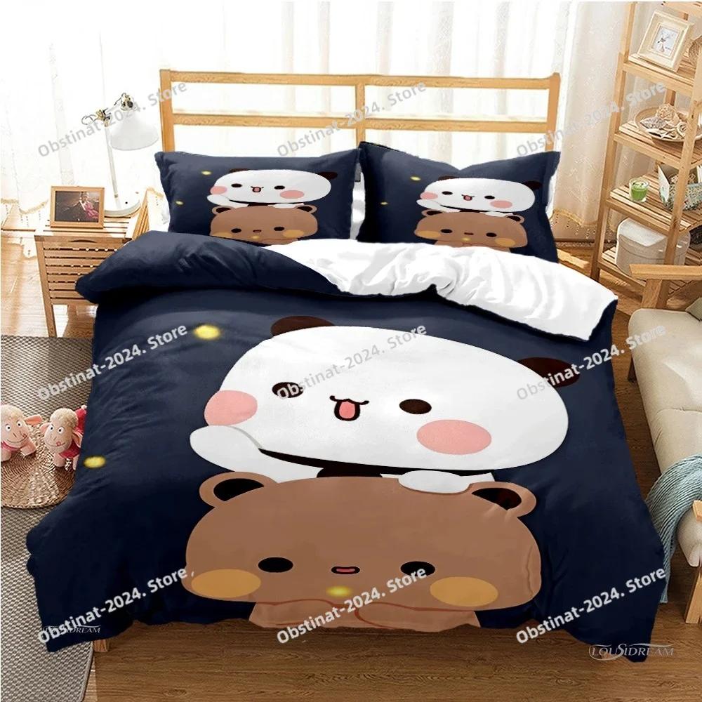 Cute Bubu Dudu Cartoon Bear Panda Bedding Set Duvet Cover Full Queen King Size Pillowcase Bed Printed Bed Set Aldult Kid Bedroom