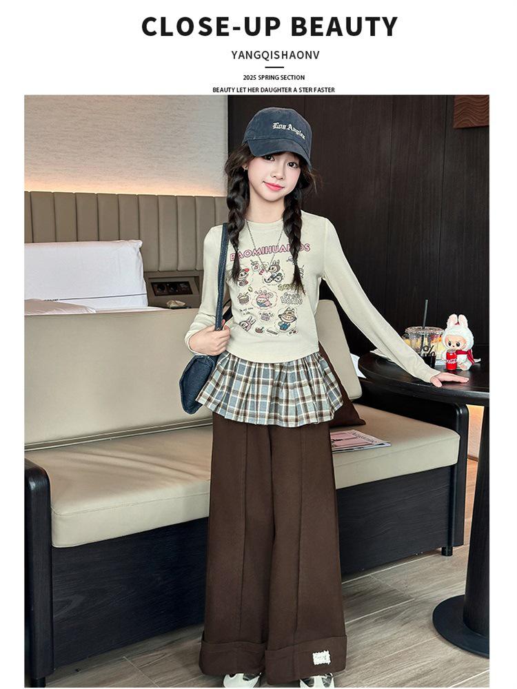 Girls' Trendy Autumn Outfit: Stylish Sweatshirt & Flap Pants Two-Piece Set
