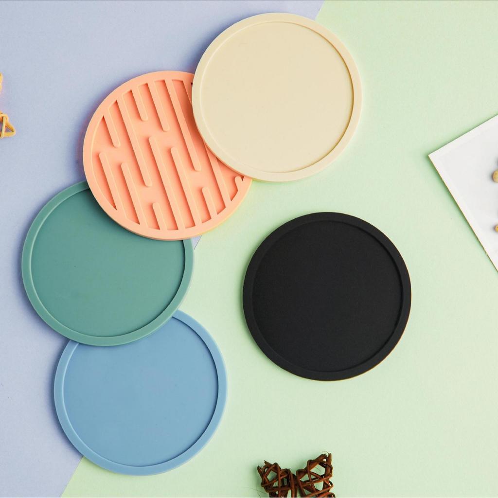 Round Silicone Coaster Striped Water-draining Coasters Anti-slip Heat-insulating Coaster Heat-resistant Coffee Beverage Coaster