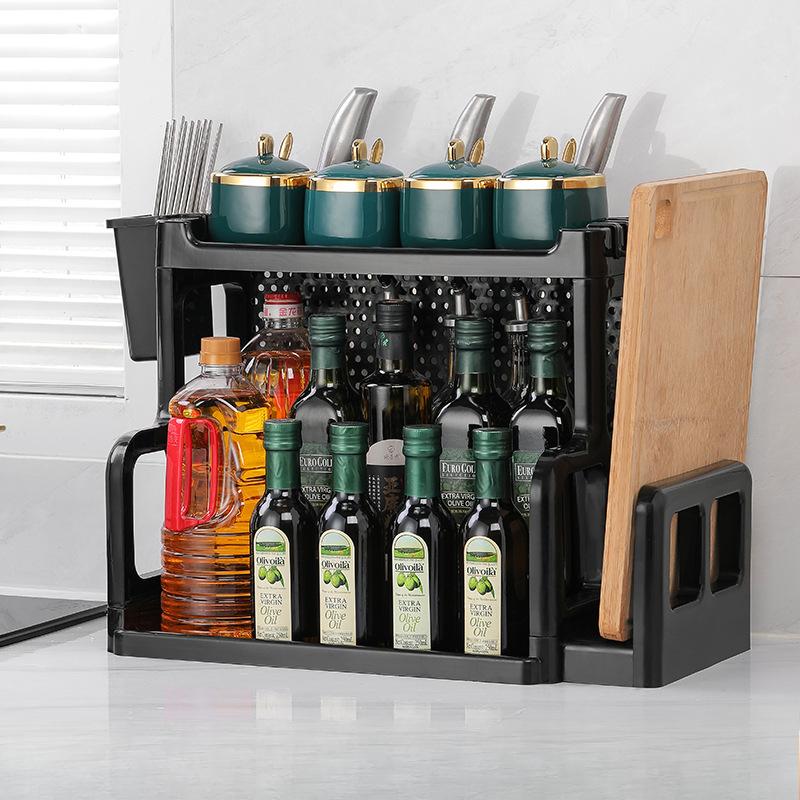 Kitchen Shelf Two-layer Seasoning Rack Knife Holder Cutting Board Rack Countertop Multifunctional Multi-layer Storage No Punching Seasoning Rack