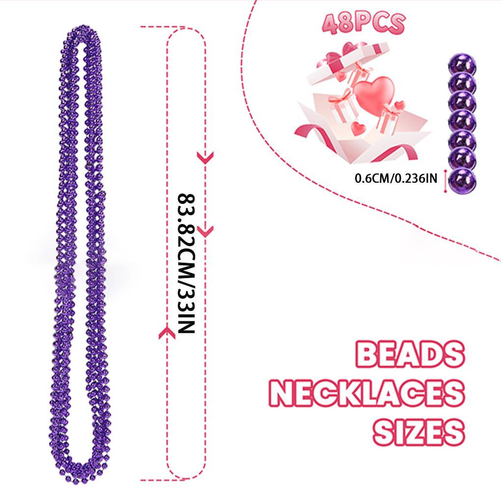 2025 48 Stück loser Satz - Violett, Silber, Gold, Grün, Party-Perlen, Wiederverwendbar, Karneval, Leicht, Dekoration (6MM84cm)