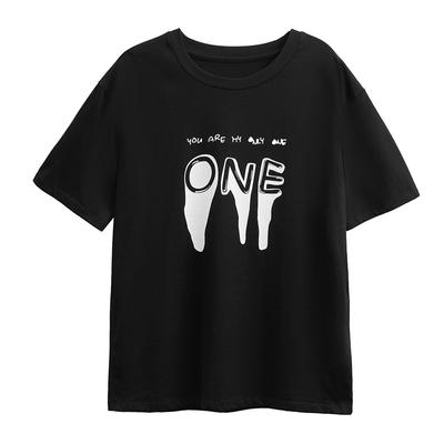 Europejskie i amerykańskie letnie damskie luźne Bf wzór w napisy Ins neutralna odzież przeciwwiatrowa T-Shirt z krótkim rękawem proste modne damskie