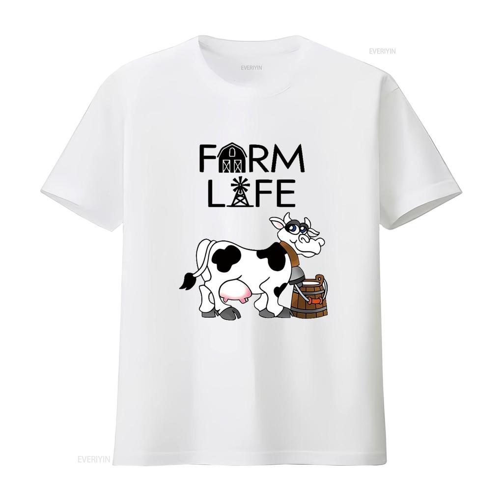 FARM LIFE Casual Womens T Shirt White vintage Washed homme graphic Stretched designer clothes streetwear Slightly Stylish