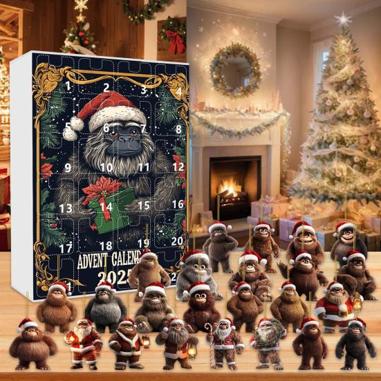 Advent Calendar 24-Day Countdown Decoration Ape Man Themed Family Christmas Advent Calendar Festival Hanging