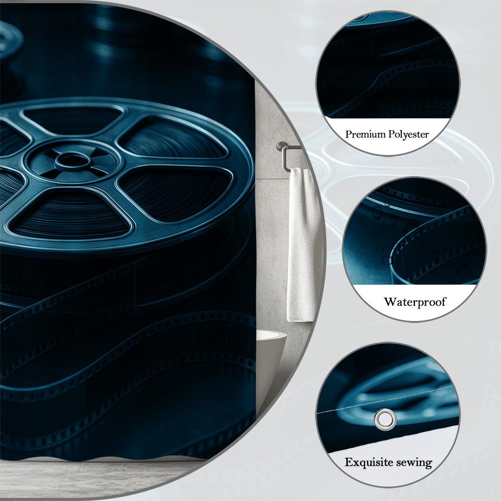 Film Reel Cinema Movie Theater Shower Curtain Machine Washable All Season Waterproof Privacy Protection Retro Design Creative