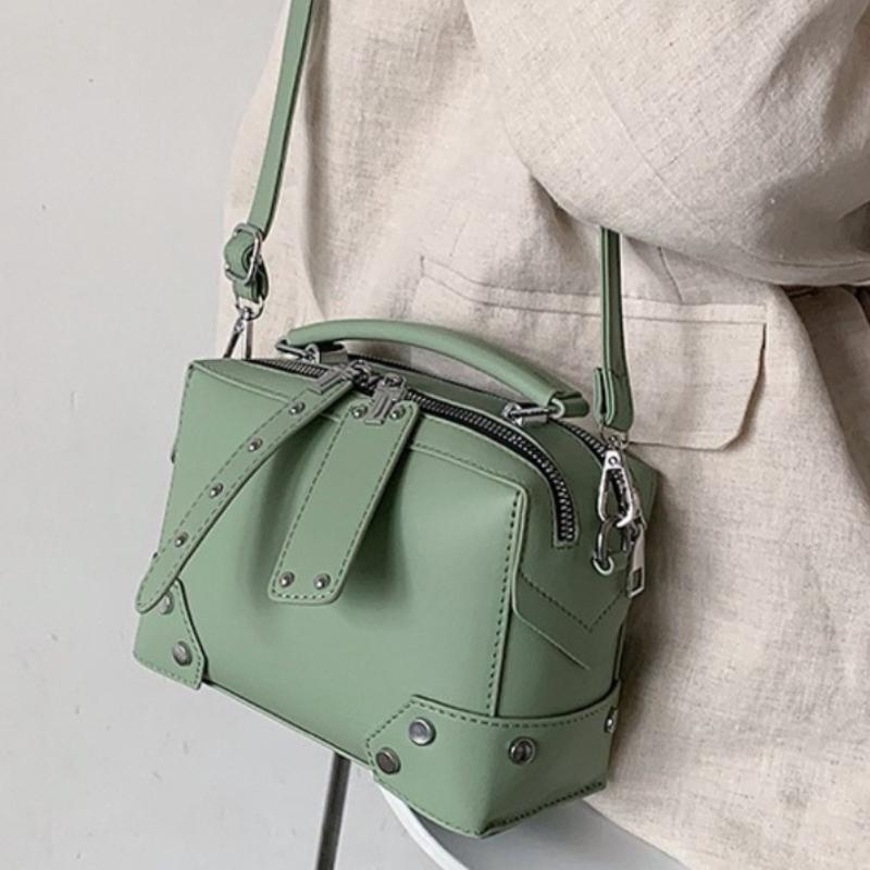 2026 Women's PU Rivet Shoulder Bag Multi Functial Crossbody Bag Handheld Boxed Makeup Bag Solid Color Small Square Bag