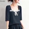 ZANZEA Women Elegant Square Collar Summer Casual Short Sleeve Blouse