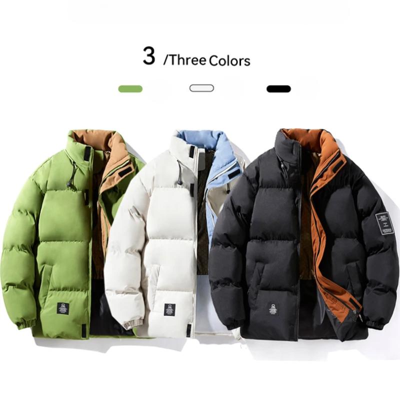 Patchwork Thicken Puffer Jacket Men New Winter Parka Down Coat Korean Fashion Mens High Street Stand Collar Cotton-Padded Jacket