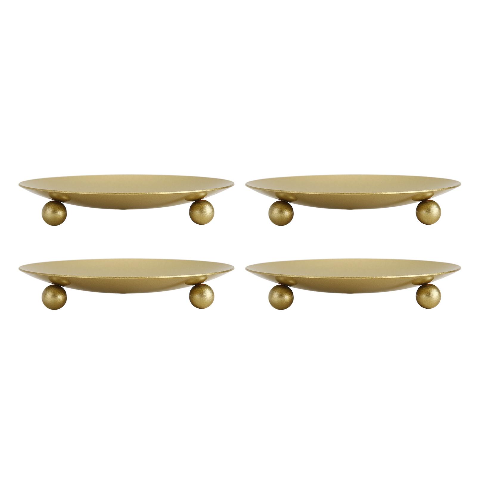 

4Pcs Metal Candle Plate Gold Color Stable Sturdy Feet Large Space Gold Candle Holder for Bedroom Office Cafe