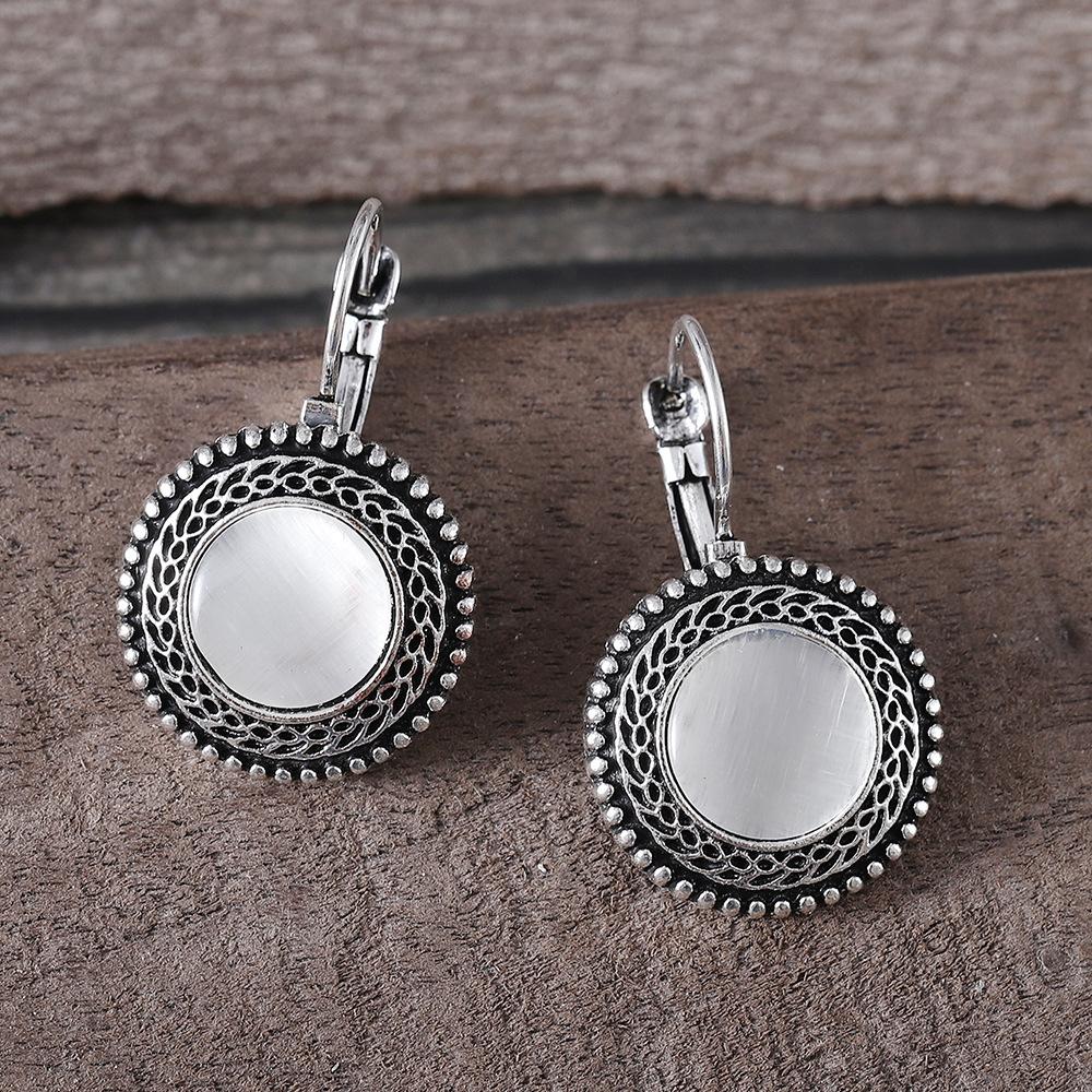 1 Pair Silver Plated Vintage Dangle Earrings Inlaid Gemstone Pick A Color U Prefer for Daily Outfits Party Accessories