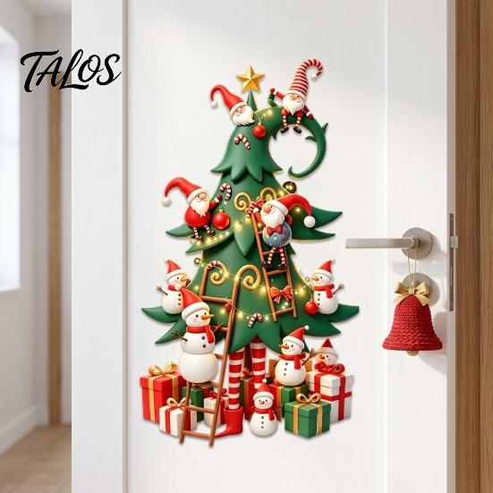 Indoor And Outdoor Seasonal Decor Christmas Tree Window Stickers with Gnome Snowman, Removable Glass Stickers, PVC Festive Home Beautification