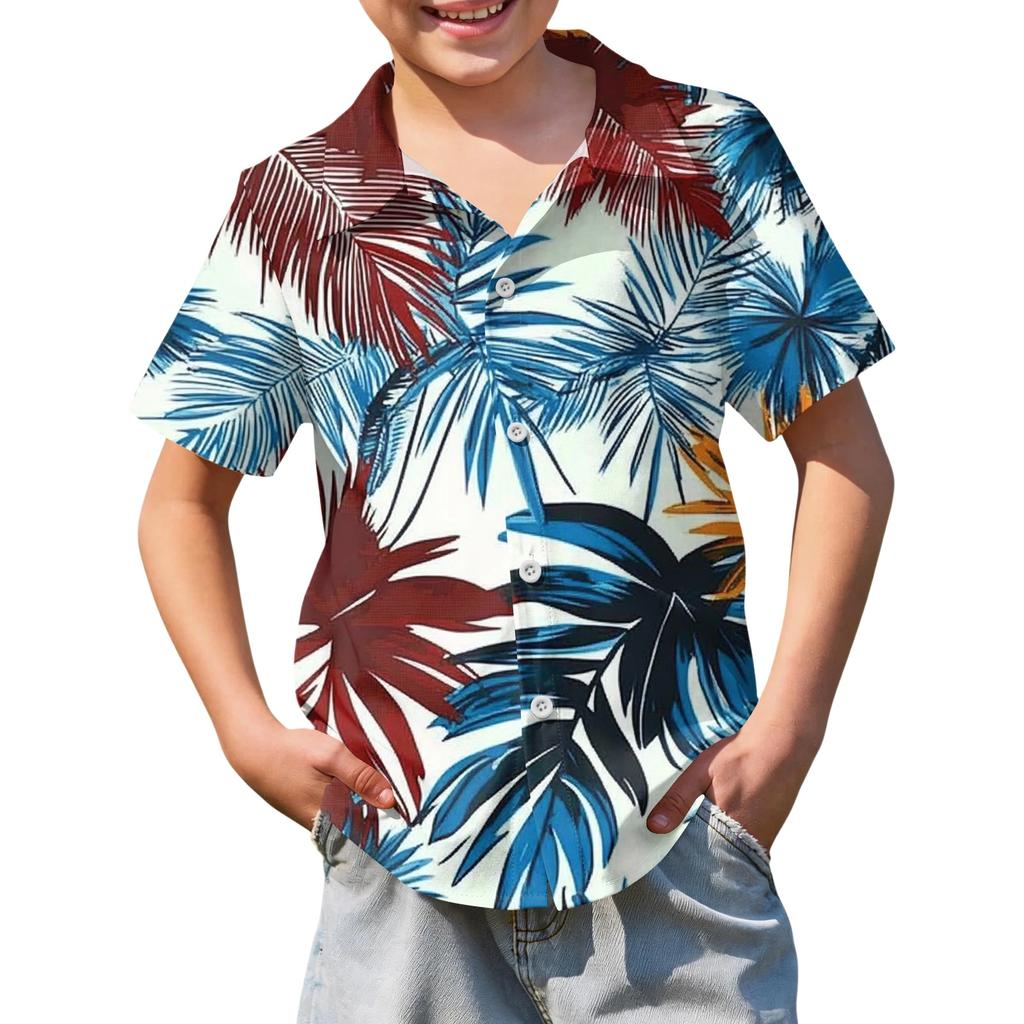 Jungen kurzärmeliges Hawaiihemd, Kinder Sommer Hemd mit Knöpfen