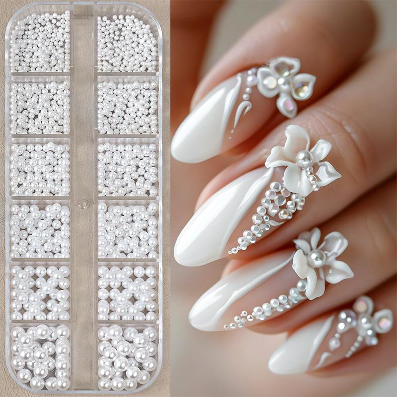 

12Grid Shiny Silver Half Round Metal Caviar Bead Nail Rivets Charms Flatback Pearl Balls Nail Art Studs Y2K Decora A3
