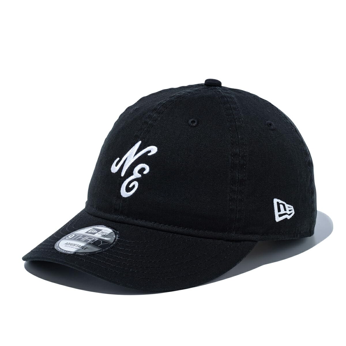

New Era 9THIRTY Washed Cap with NE Size 930 Washed Nelogo Black 25J Logo, Black, M/L, White,