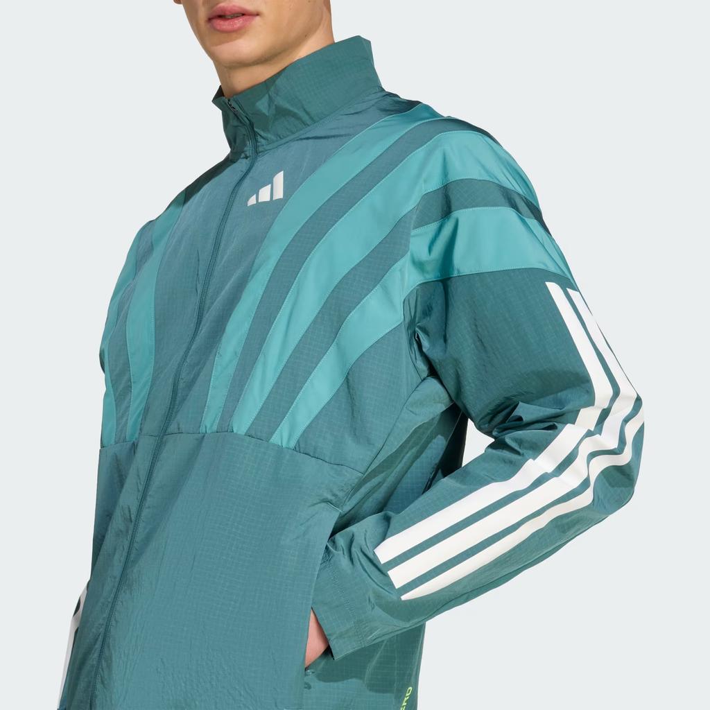 Adidas Striped Stand Collar Zip Long Sleeve Jacket Men jackets Teal HZ3691