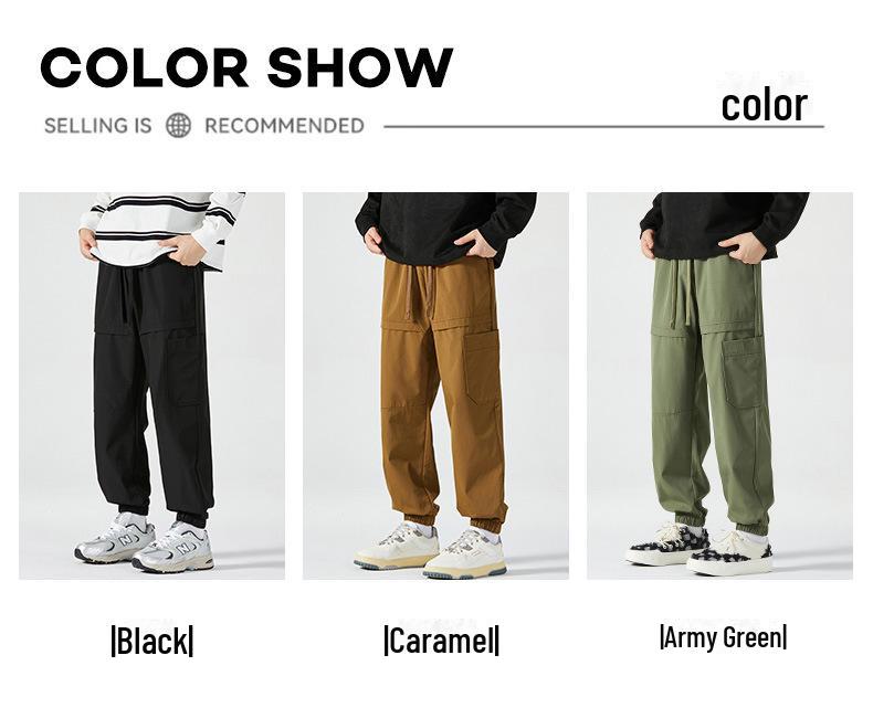 Men's American-Style Autumn Overalls: Fashionable, Casual, Versatile Nine-Point Pants with Loose Cuffs and Multi-Pocket Design.