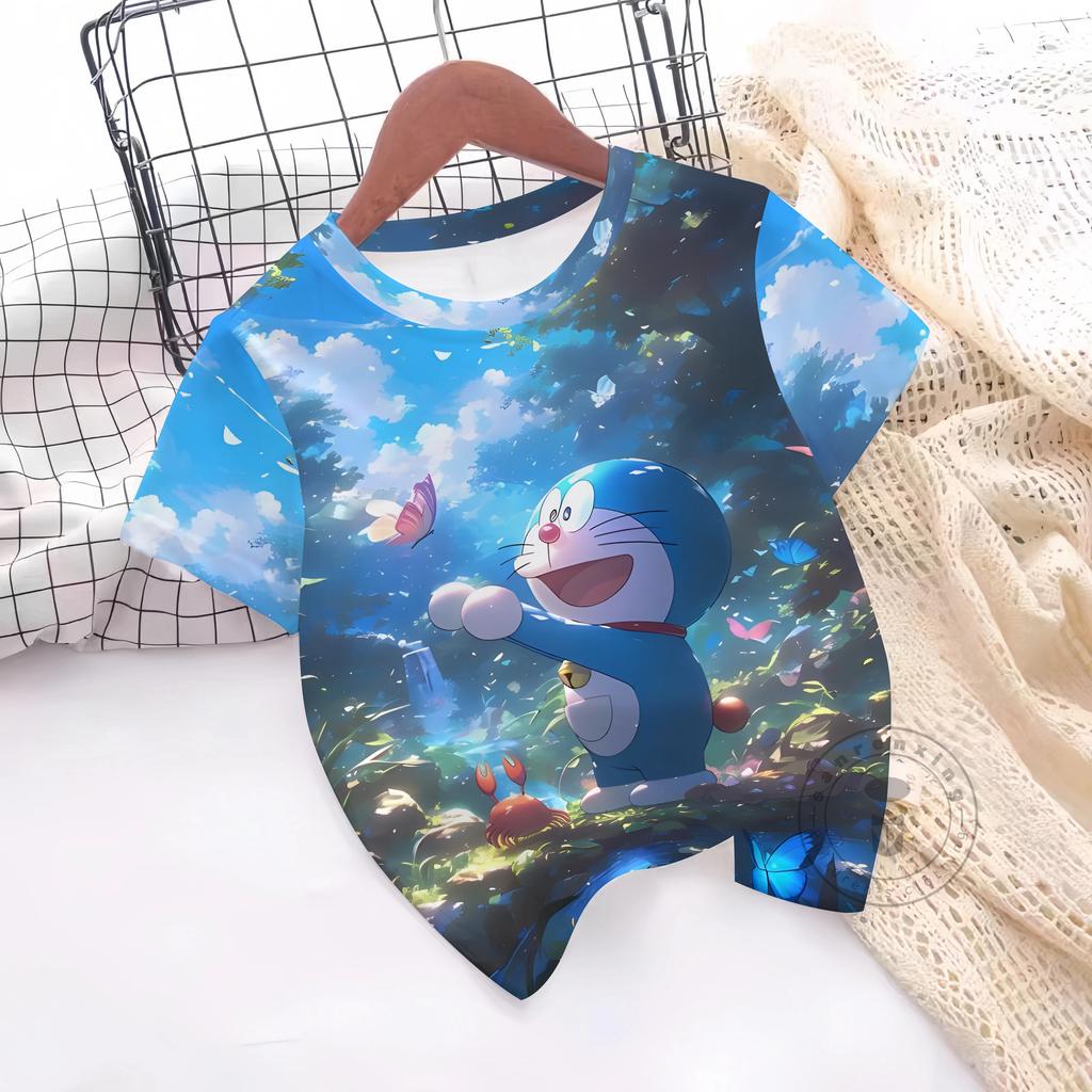 Fashions Girl T-Shirt 3D Print Cute Doraemon T Shirts Casual Crew Neck Boys' And Girls' Clothing T-Shirts For Children