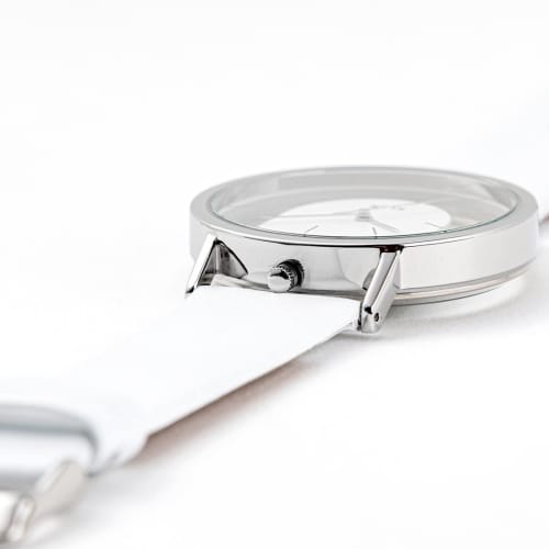 Watch Men's White Popular Brand Leather Stylish Ladies Unisex White Skeleton Watch KLON INVISIBLE RELATION WHITE 40mm